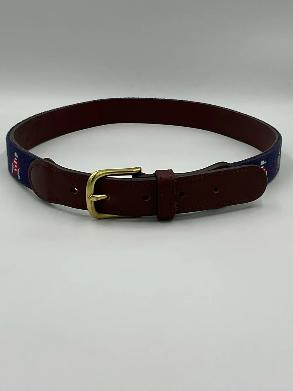 Boy’s Tucker Blair Jockey Silk Hand Stitched Needlepoint Leather Belt Size Large